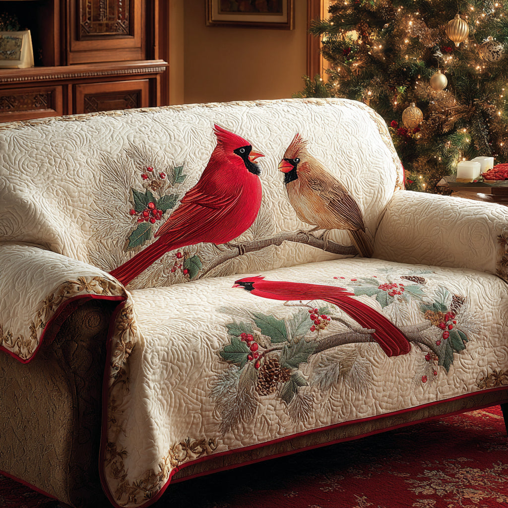 Winter Cardinals Quilted Sofa Cover NCU0DV8509 everthome