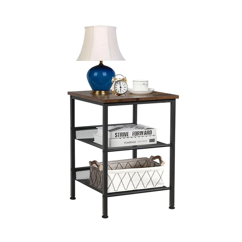 Industrial Style End Table with Mesh Shelves