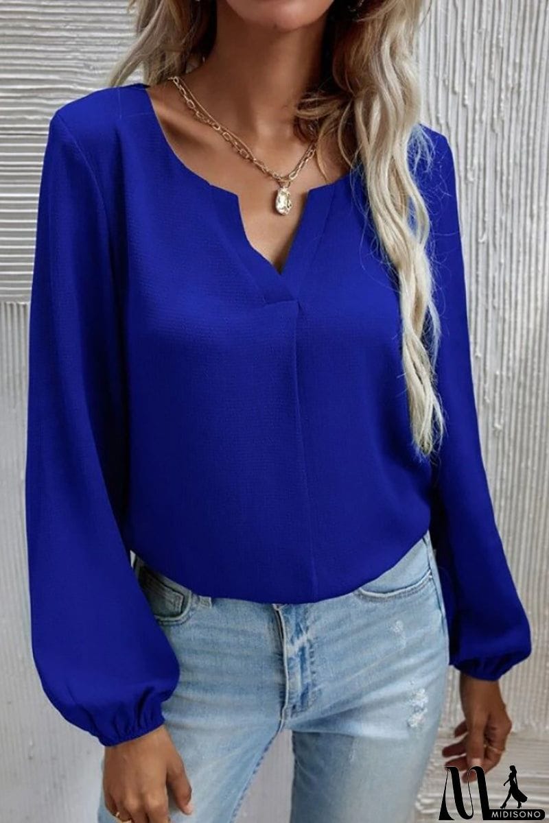 MidiSono - V Neck Long Sleeve Blouse