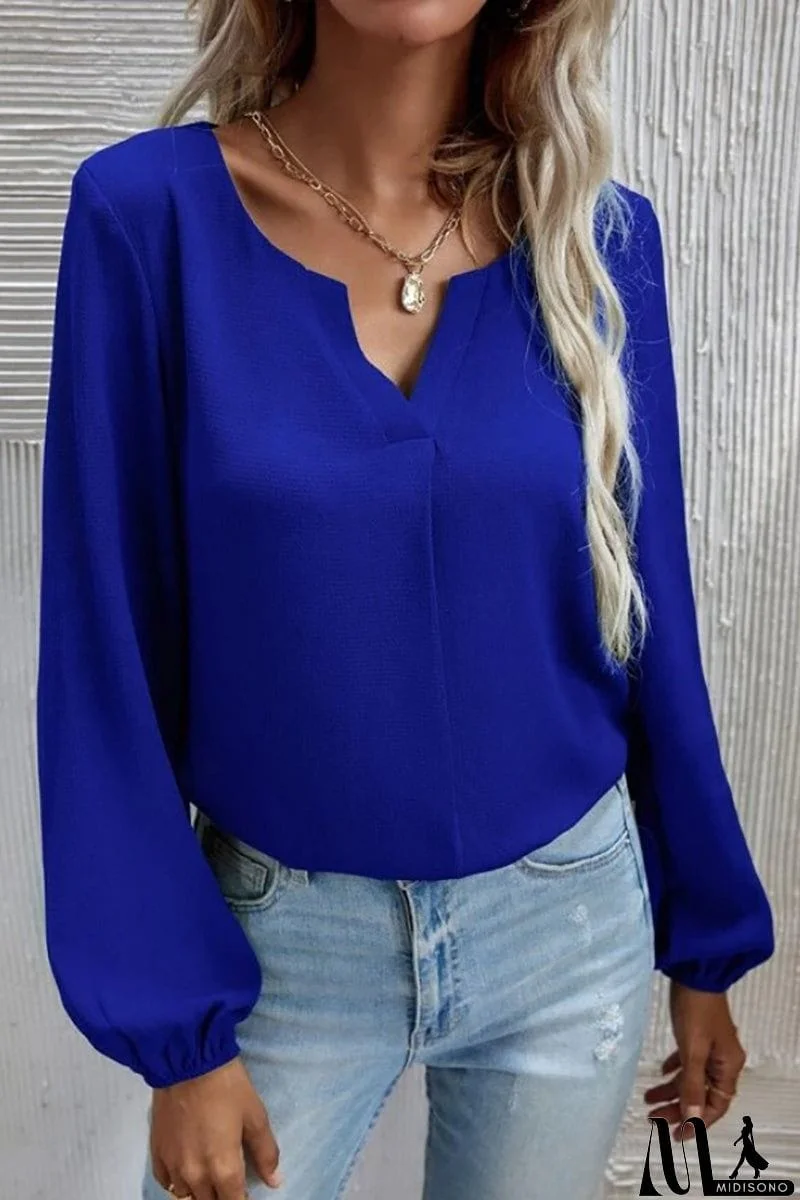 MidiSono - V Neck Long Sleeve Blouse