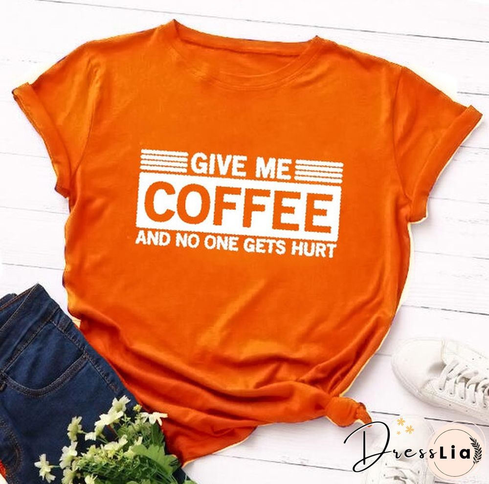 Plus Size Coffee & One Hurt Letter Print S-4XL Womens Fashion Short Sleeve Tee Shirt Lady