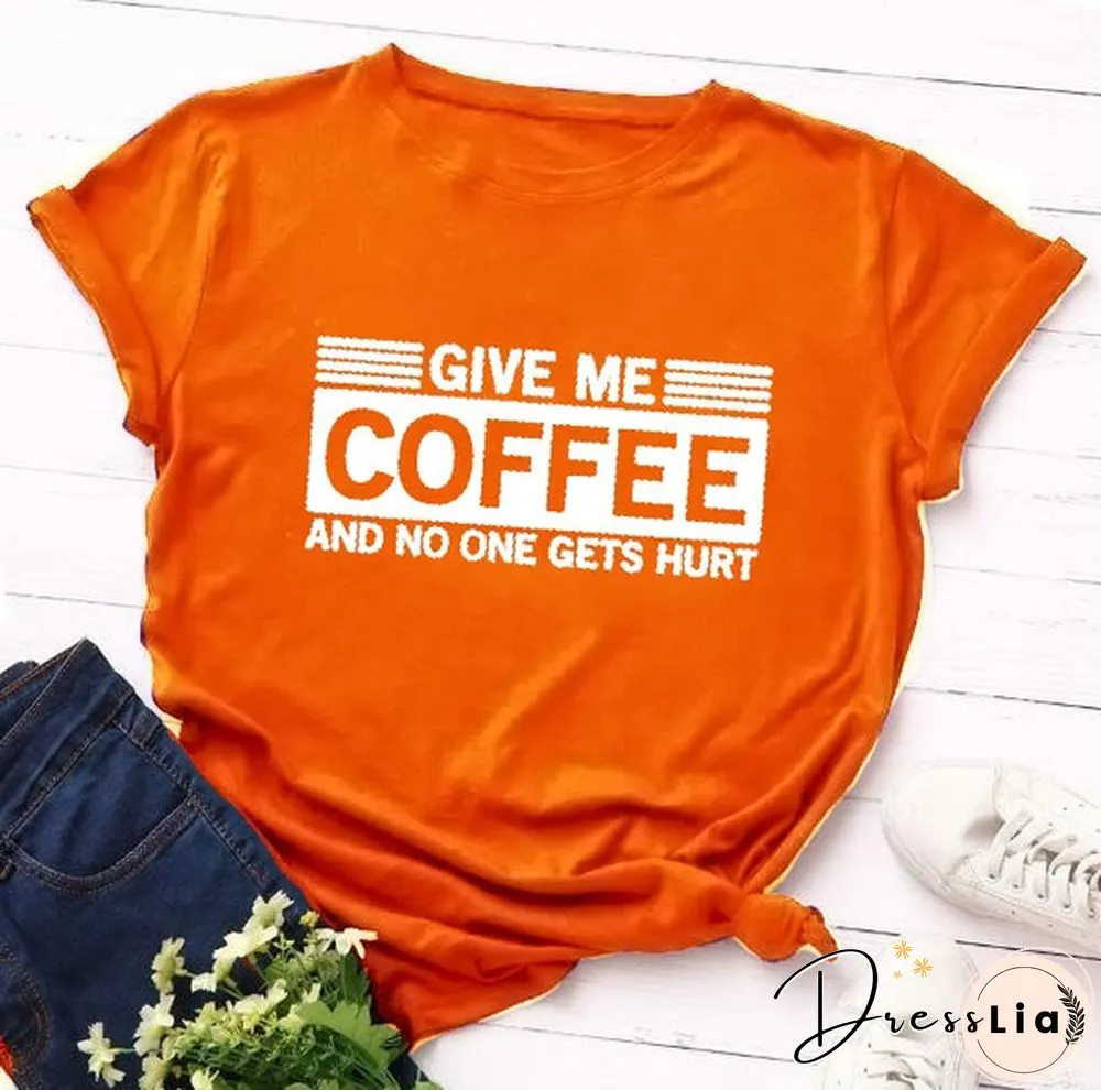Plus Size Coffee & One Hurt Letter Print S-4XL Womens Fashion Short Sleeve Tee Shirt Lady