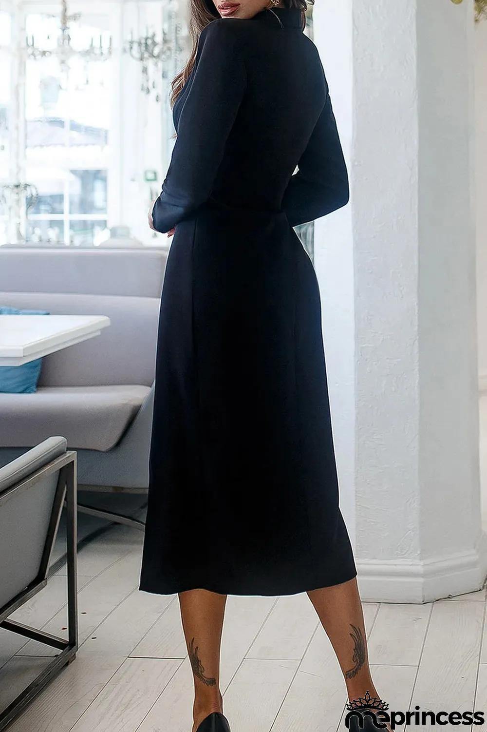 Sweet Elegant Slit Turndown Collar Wrapped Skirt Dresses(4 Colors)