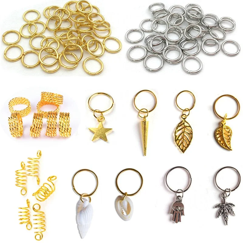 10-200 Pcs/Lot 8-20mm Mix Metal Color Opening Embossing Hair Ring Braid Dreadlock Bead Cuff Clip Braid Tool Hoop Circle