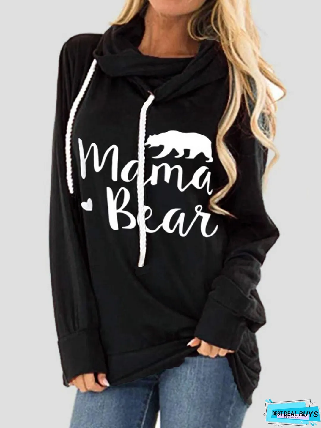 Drawstring Letter Graphic Long Sleeve Hoodie