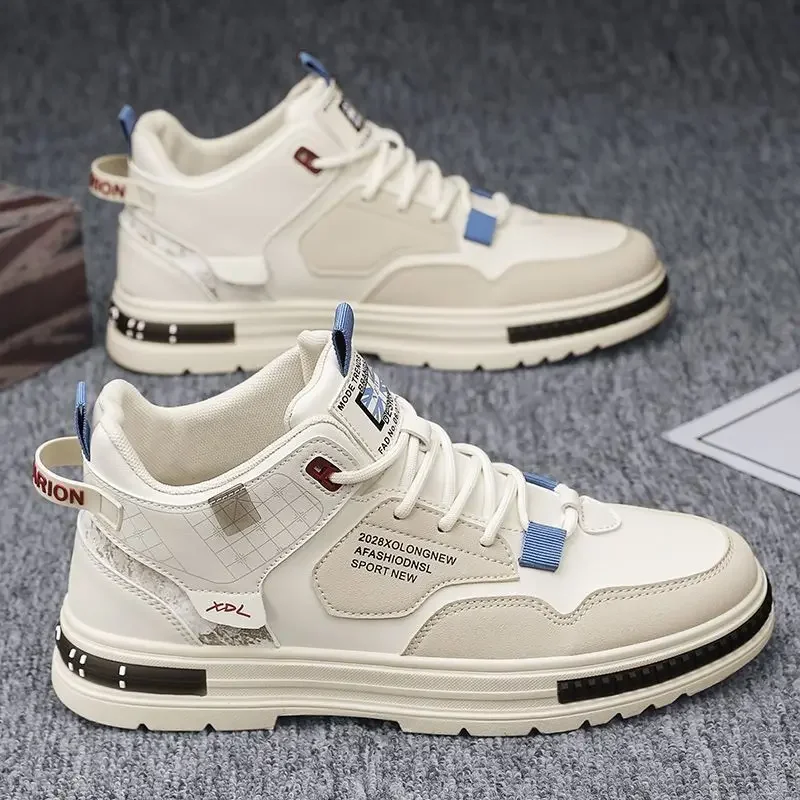 Qengg Men's High-top Sneakers for Fall Comfortable Platform Shoes 2023 Trendy Breathable Lace-up Skate Shoes Zapatillas De Hombre