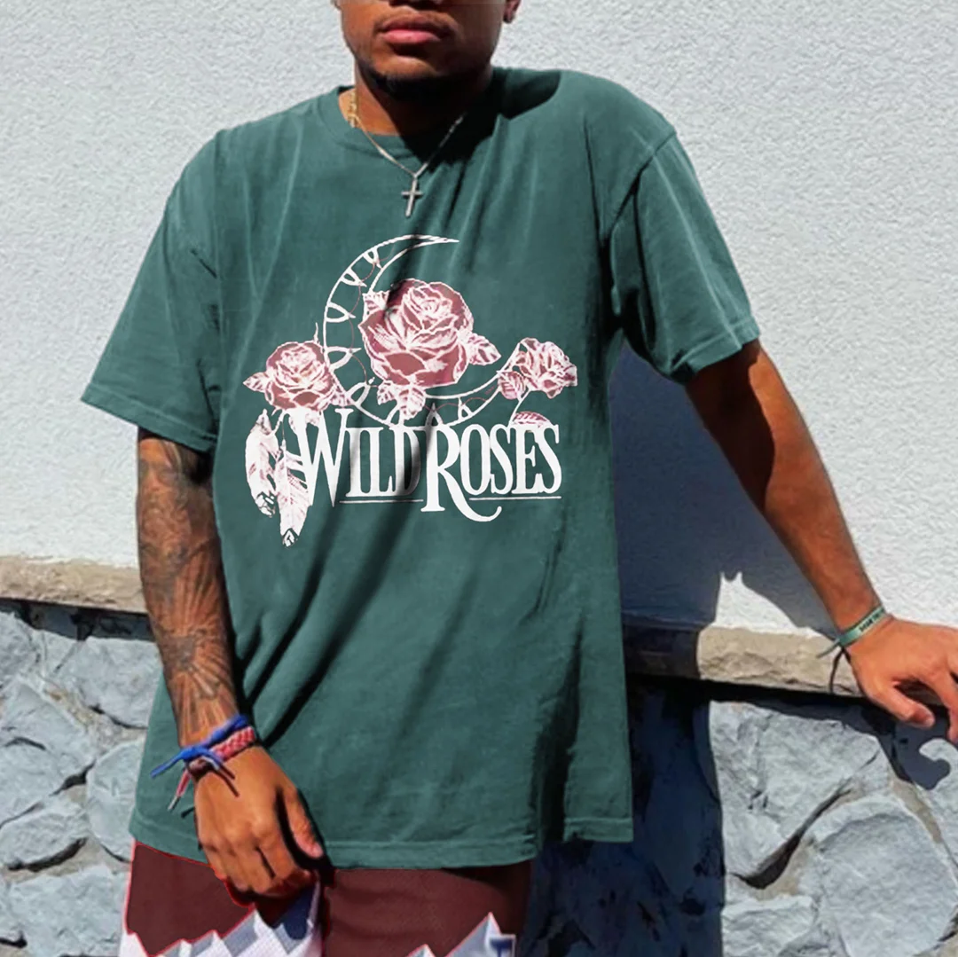 Men's Oversized Vintage ROSE Print T-Shirt