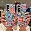 Oil painting flowers blue light rhinestones for Samsung Z Fold mobile phone case