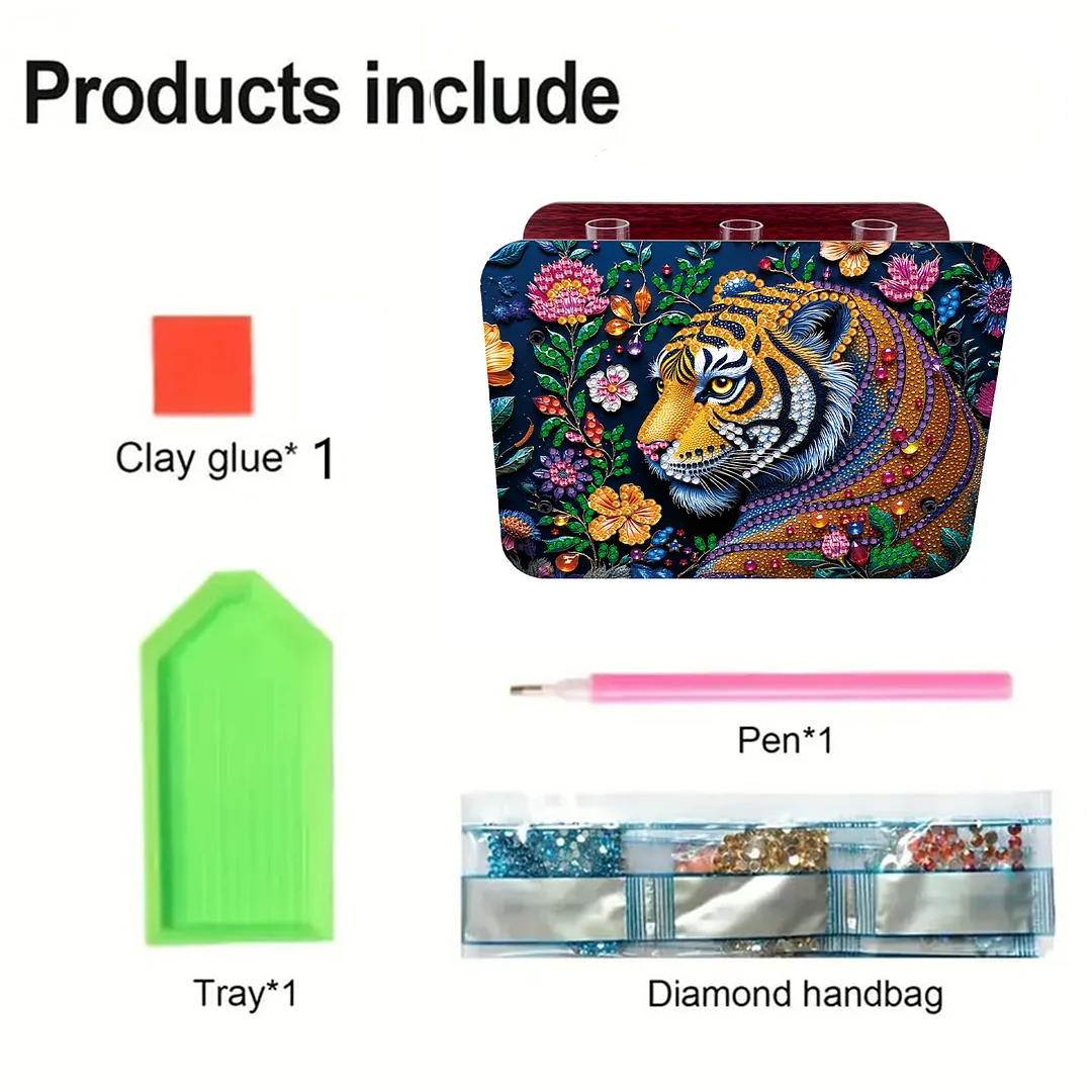 Gem Tiger DIY Diamond Painting Wooden Tube Vase for Adults Gift Idea Home Decor