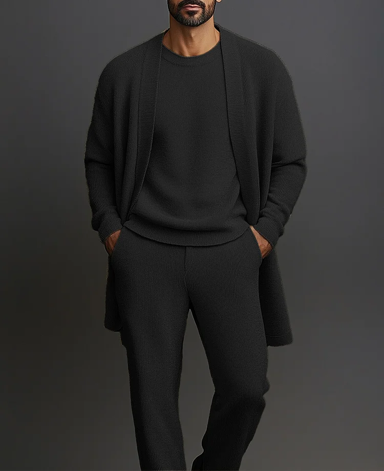 Okaywear Casual Knit Long Sleeve Sweater & Cardigan & Pants 3Pcs Set 