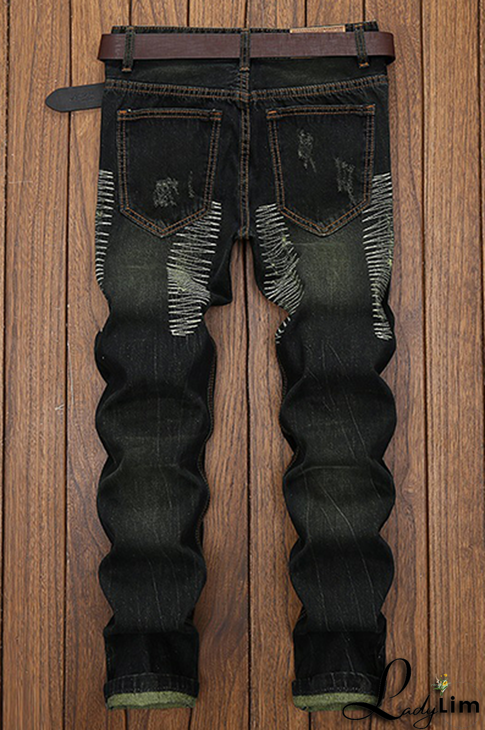 Blue Street Patchwork Tassel Ripped Make Old Bottoms