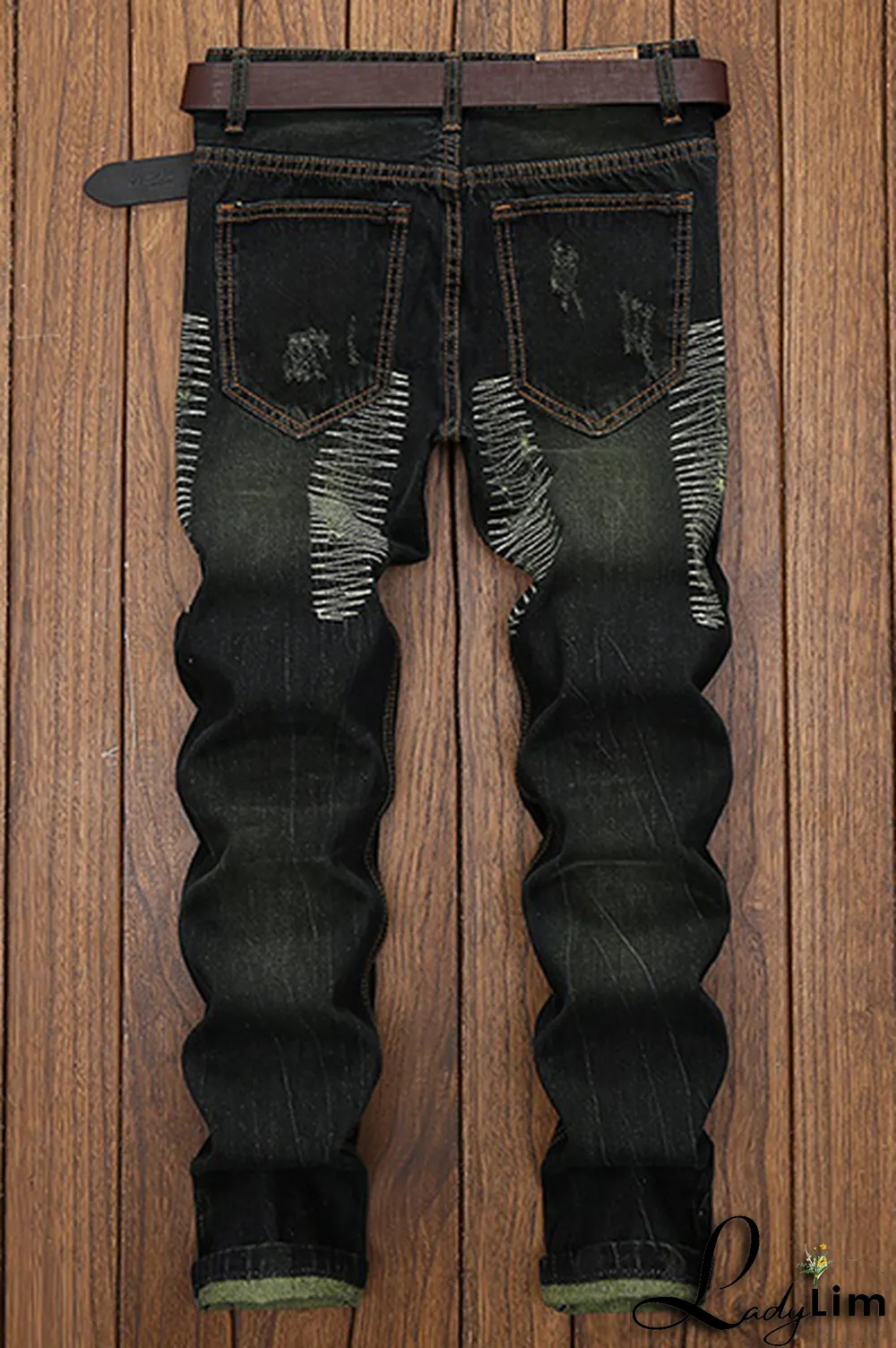 Blue Street Patchwork Tassel Ripped Make Old Bottoms