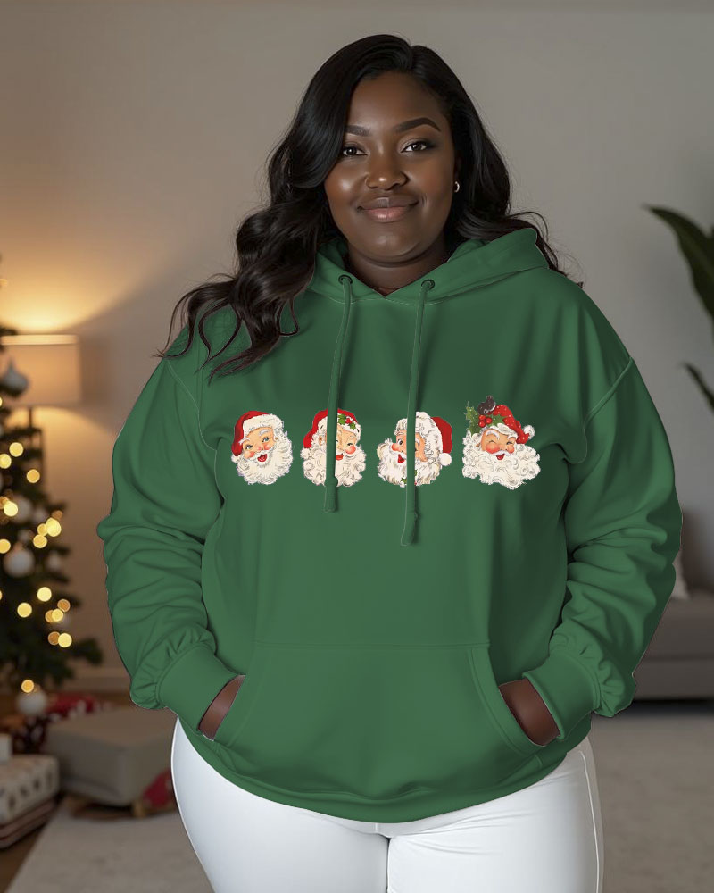 Women's Christmas Print Pocket Long Sleeve Hoodie