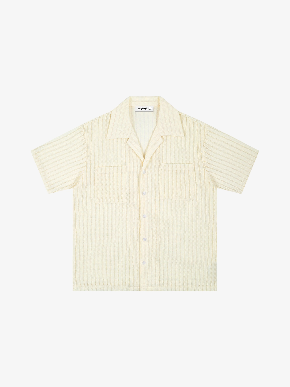 Apricot Act Chic Hollow-Out Pleated Short Sleeve Shirt Front