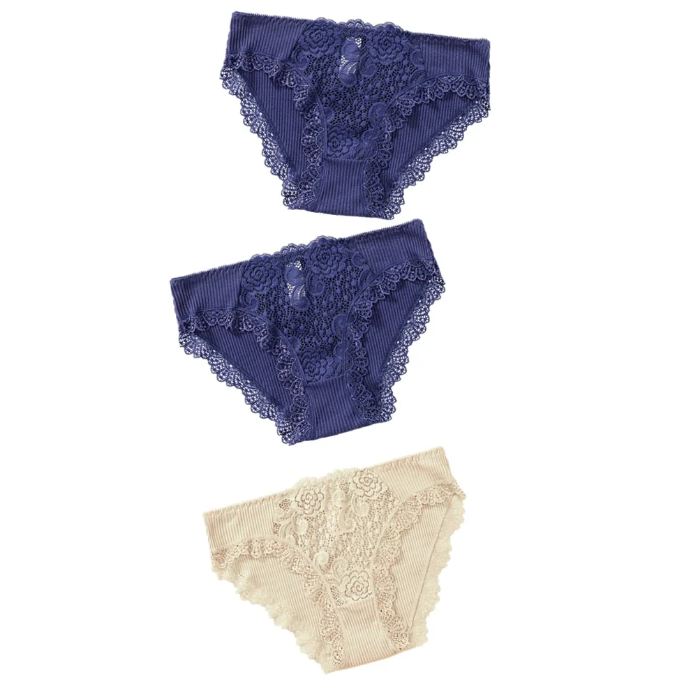 3PCS Cotton Panties Underwear Solid Women Sexy Lace Underpants Soft Briefs Set Female Intimates Plus Size Lingerie Panty XL XXL