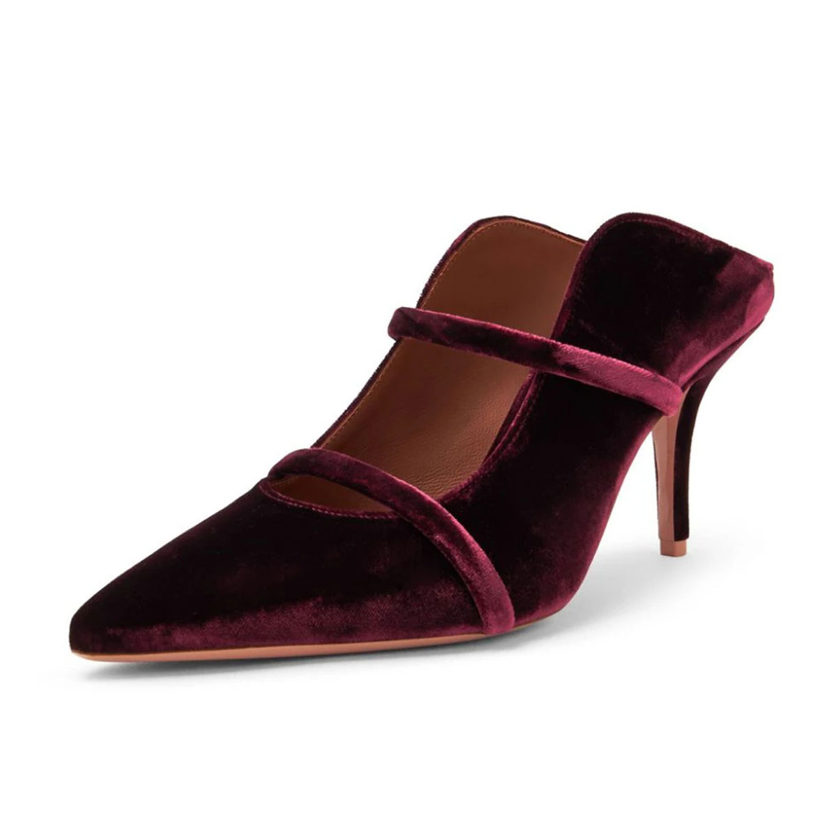 Burgundy Stiletto Heel Slip-On Mule Shoes for Women with Pointed Toe Nicepairs