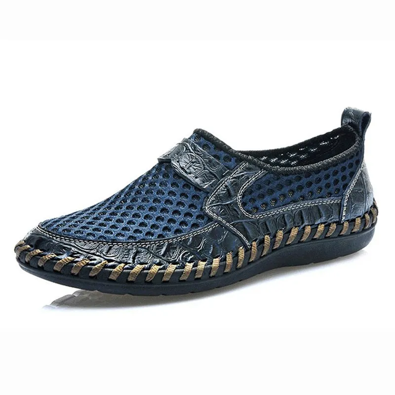 Summer Men's Shoes Loafers Breathable Casual Style Mesh Loafers Genuine Leather Brand Shoes Moccasins Man Soft Luxury Sneakers