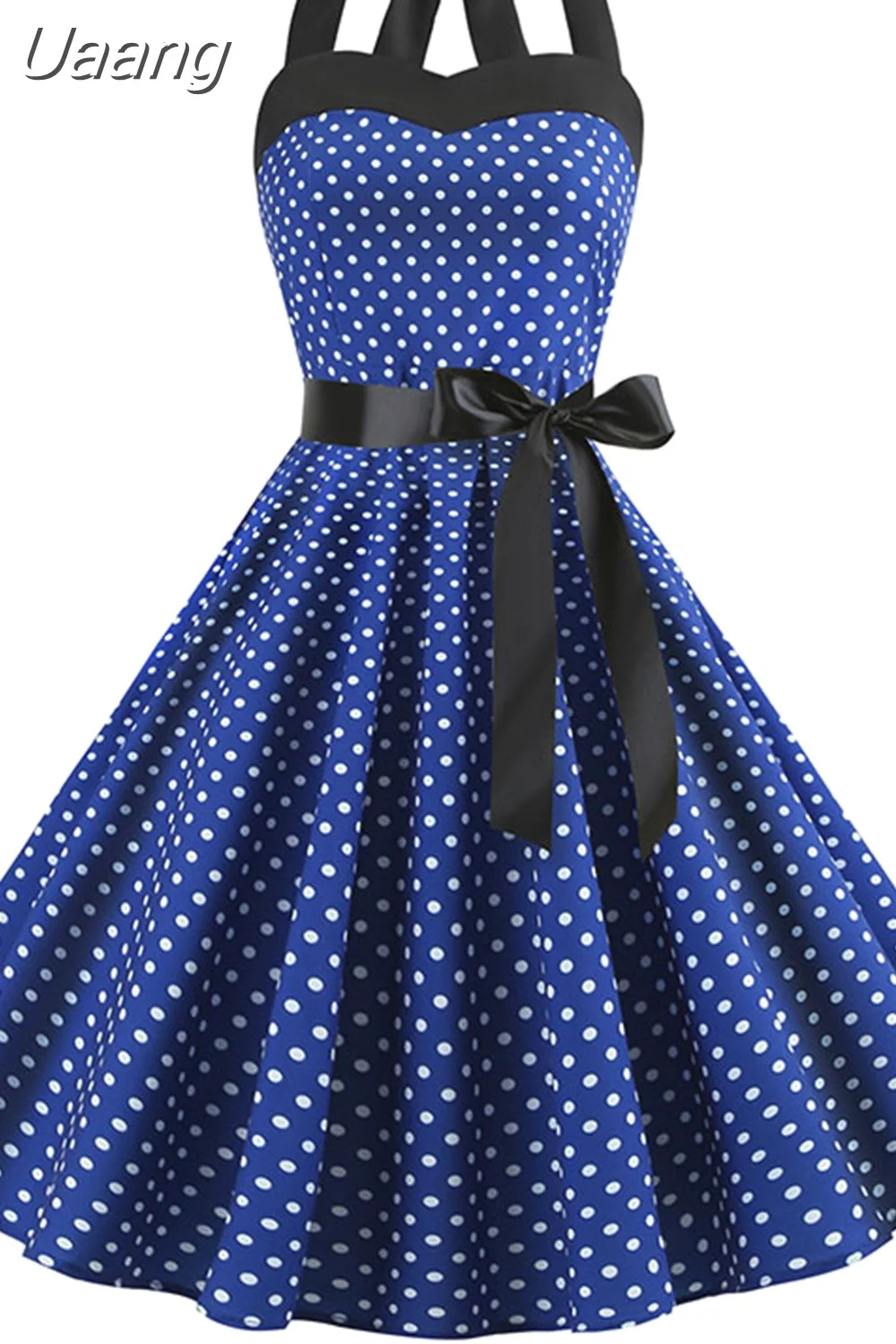 Uaang Polka Dot Halter Vintage Dress 50s 60s Gothic Pin Up Rockabilly Dress Robe Femme Sexy Retro Party Dress