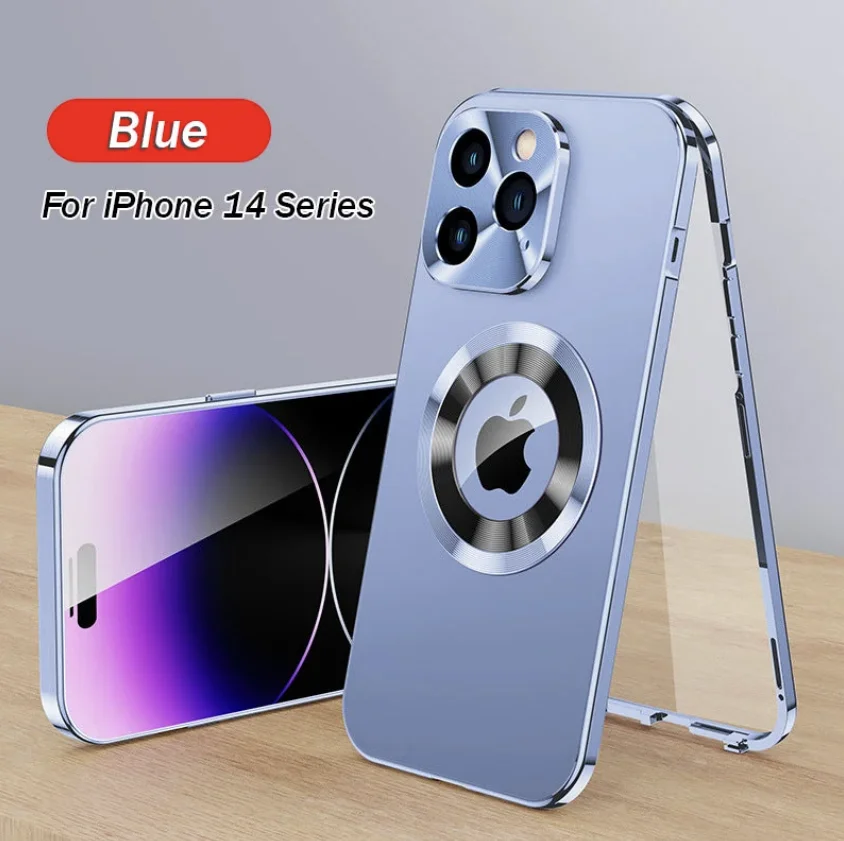 For iPhone 14/15 Series Double-sided Electroplated Glass Magnetic Phone Case