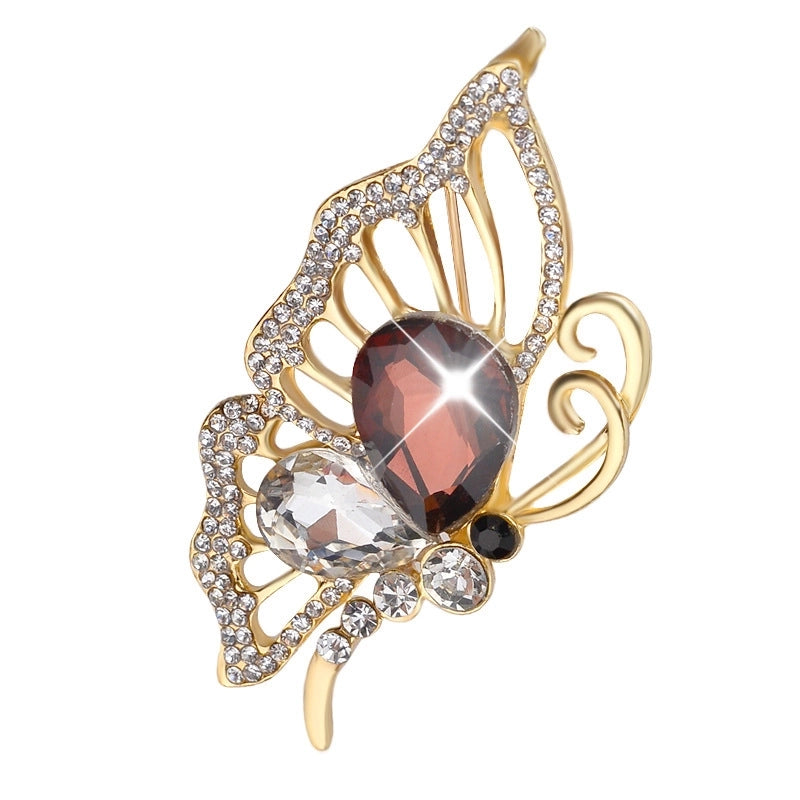 Fashion Pin Letter Butterfly Alloy Inlay Rhinestones Women’S Brooches