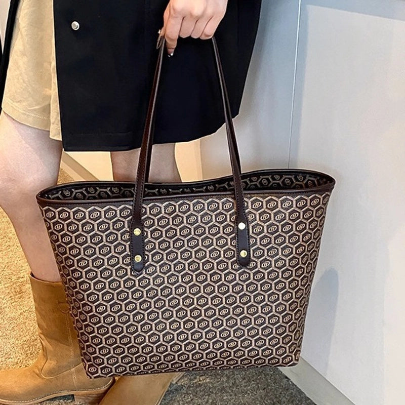 Women’s Large Pu Leather Color Block Preppy Style Classic Style Square Zipper Tote Bag