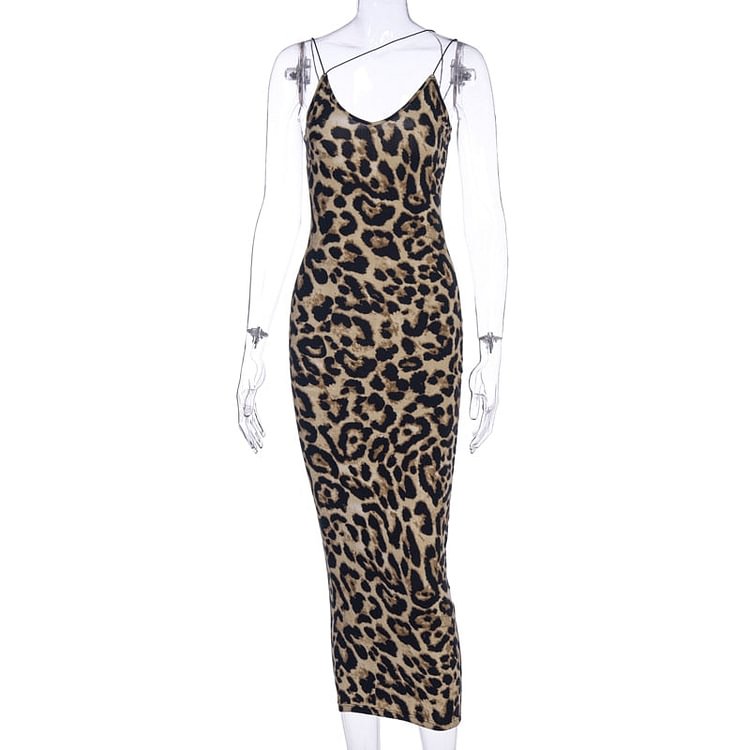 Hugcitar Leopard Print Sleeveless V-Neck Sexy Midi Dress Spring Women Fashion Streetwear 2021 Christmas Party Outfits