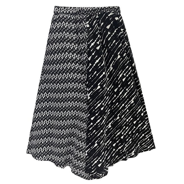 Fashion Loose Asymmetric Printed Patchwork Wide Leg Pockets Pants    