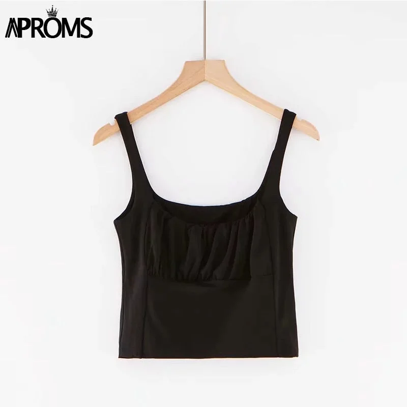 Aproms Candy Color Camis Streetwear Tube Women Summer Ruched Pleated Short Tank Tops 90s Cool Girls Sexy Slim Crop Top Tees