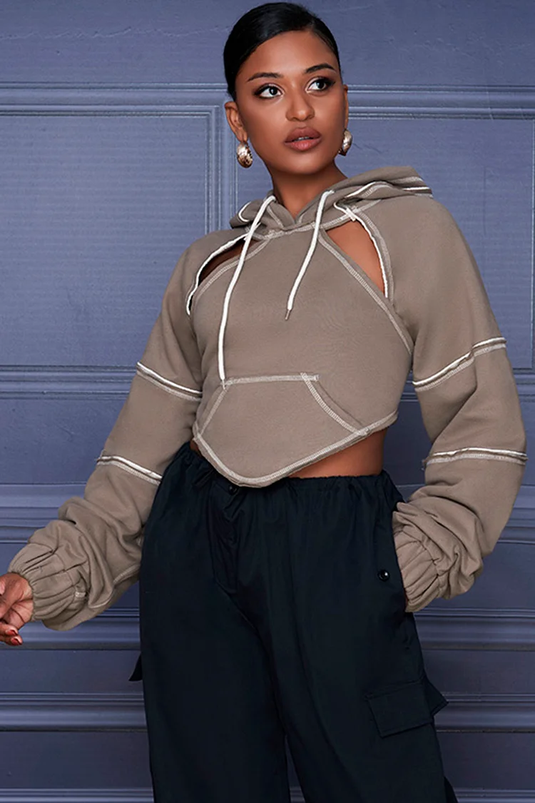 Xpluswear Design Plus Size Dark Grey Daily Hoodie Stacked Contrast Seams Hoodies