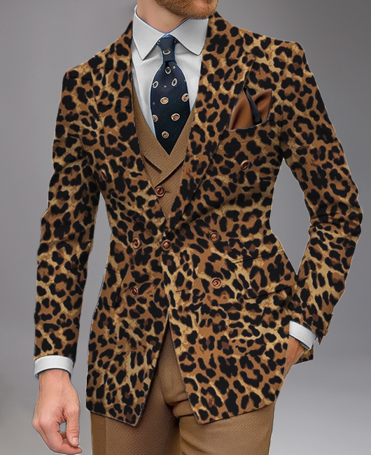 Okaywear Business Peaked Lapel Buttons Leopard Pattern Blazer