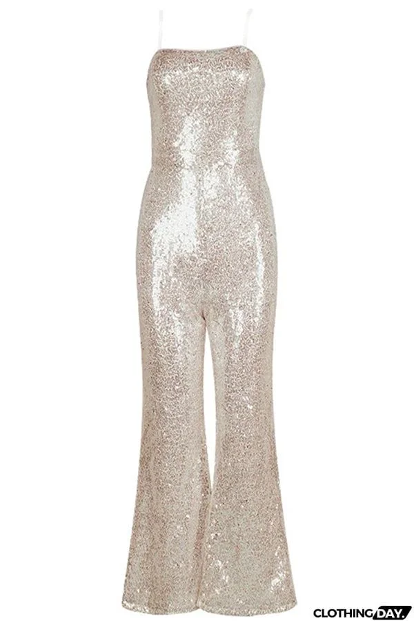 Barbie Sequin Sleeveless Flared Leg Jumpsuit