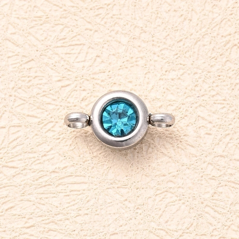 10 Pcs/Package 12×6.5mm Hole 2~2.9mm 304 Stainless Steel K9 Glass Lucky Stone Birthstone Round Simple Solid Color Polished Connectors