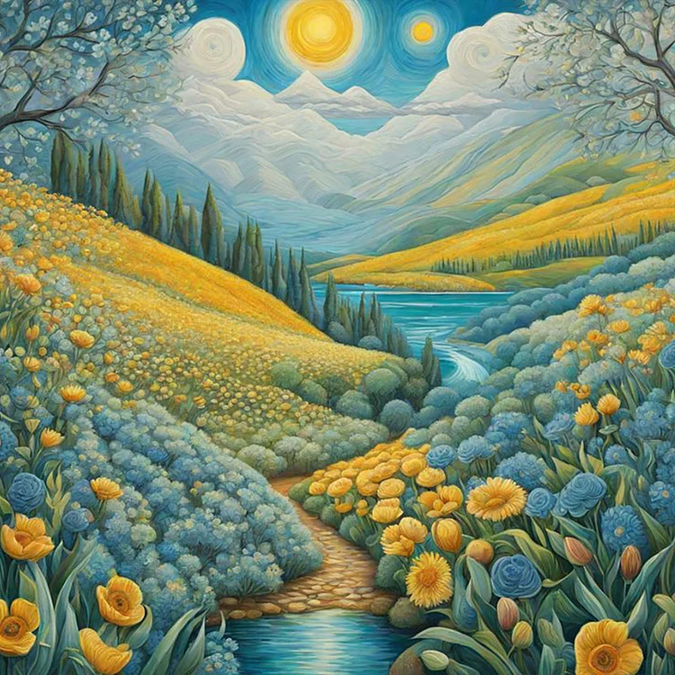 Path In Flower Field 30*30CM (Canvas) Full Round Drill Diamond Painting gbfke