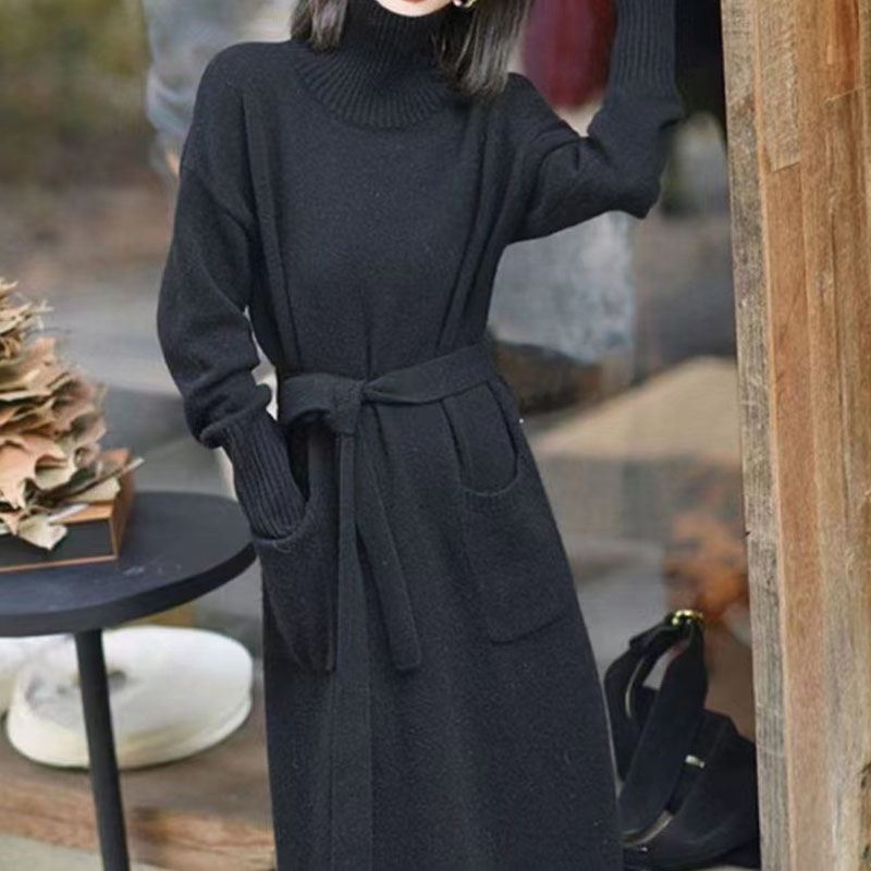 Rotimia Winter fashion turtleneck knitted dress