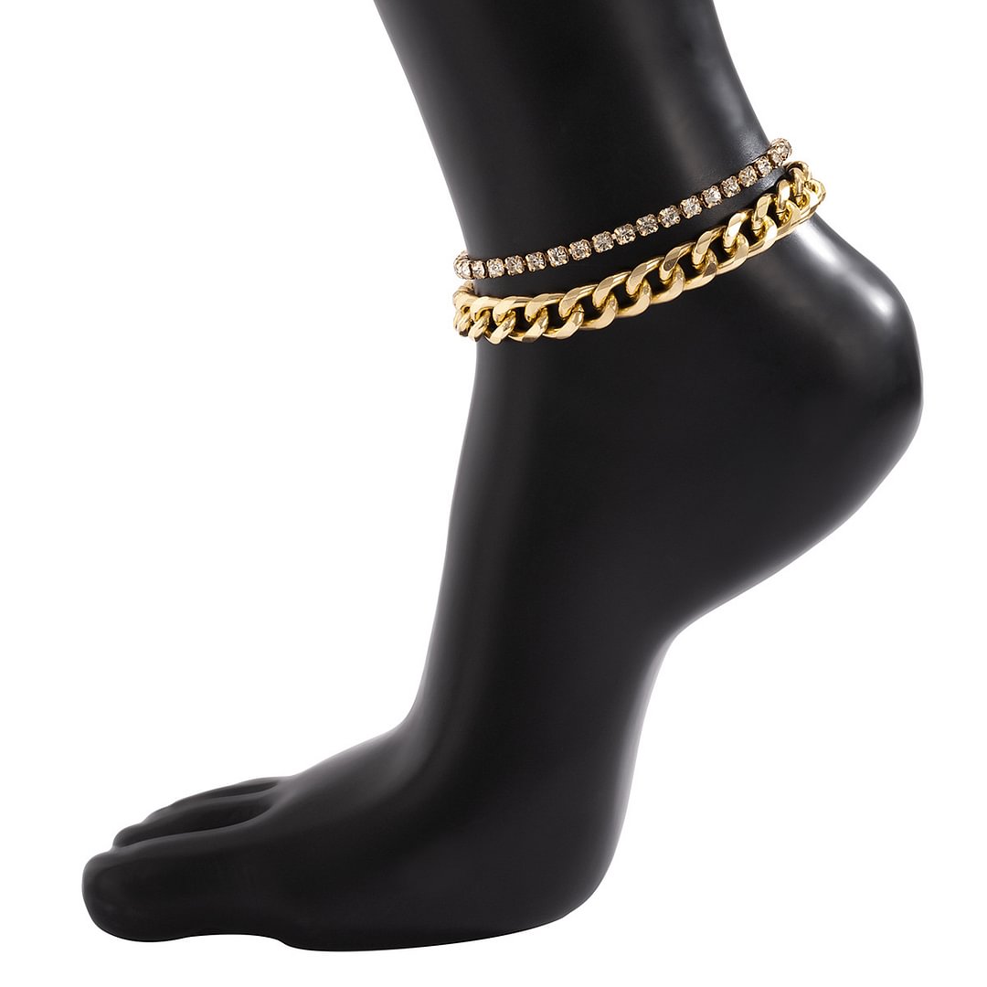 Hip Hop Trendy Metal Punk Geometric Double Layer Thick Chain Set Bracelet Anklet-vocosishoes