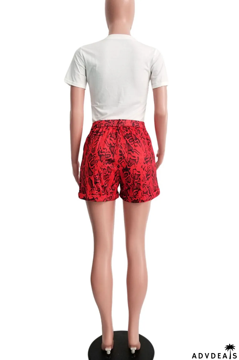 Tangerine Red Casual Street Print Patchwork O Neck Short Sleeve Two Pieces