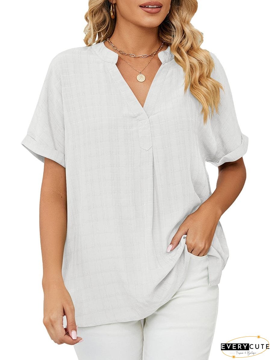Solid V-Neck Loose Short Sleeve T-Shirt
