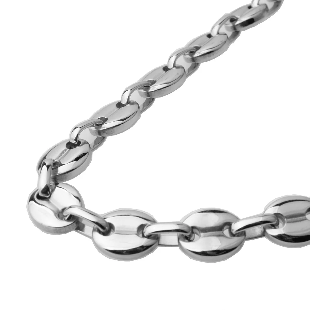 7mm/9mm/11mm Coffee Beans Link Chain Necklace Sliver Plated Titanium Stainless Steel Twisted Rope Chain for Men Women Hip Hop Rapper's Necklace