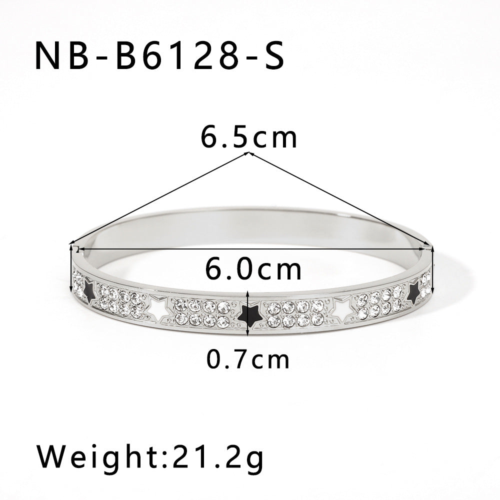 IG Style Pentagram Heart Tennis / Diamond Line Stainless Steel Electroplating Bangles