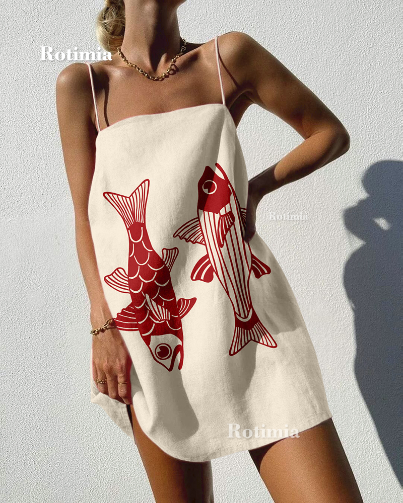 Rotimia Chic Fish Print Strap Mini Dress