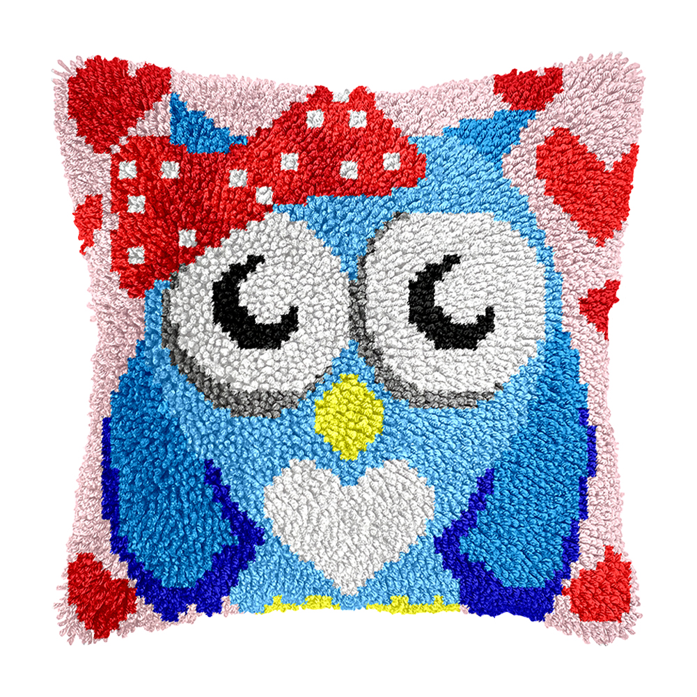 43x43cm Cartoon Owl DIY Latch Hook Pillowcase Embroidery Latch Hook Pillow Cover
