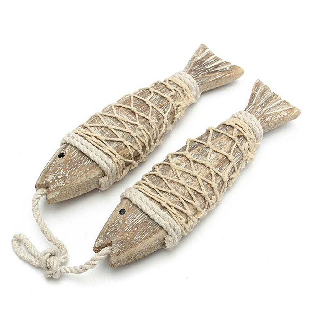 Tegooe Hand Carved Wooden Fish Wall Decor - 1 Pair Rustic Coastal Nautical Hanging Sculptures for Home Beach House
