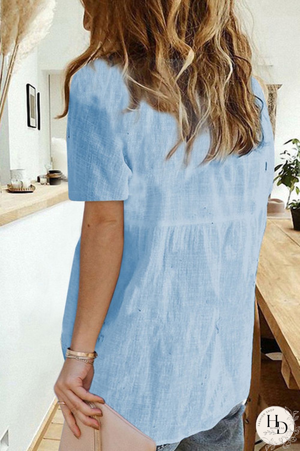 Women's Fashion Button Down Shirt Short Sleeve Loose Lightweight Airy Blouse Top