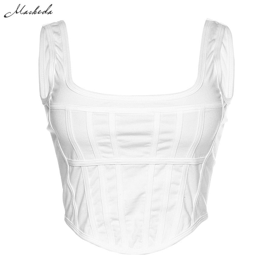 Macheda Women Sleeveless Backless Solid White Tanks Cotton Corset Tops Summer Casual Chic Crop Top Streetwear Female Camis Tank