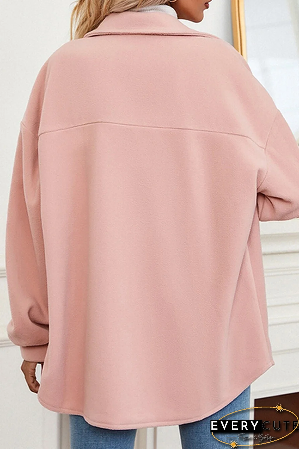 Elegant Solid Pocket Buckle Turndown Collar Outerwear