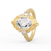 14K Yellow Gold 2ct Elongated Hexagonal Cut Lab Diamond Victoran-Style Bezel Ring with Floral Motifs