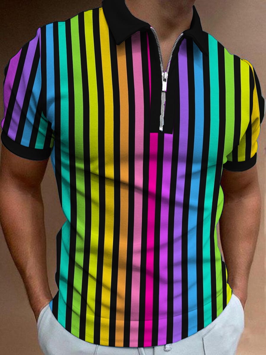 Men's LGBT Gay Pride Rainbow Lines Polo Shirt