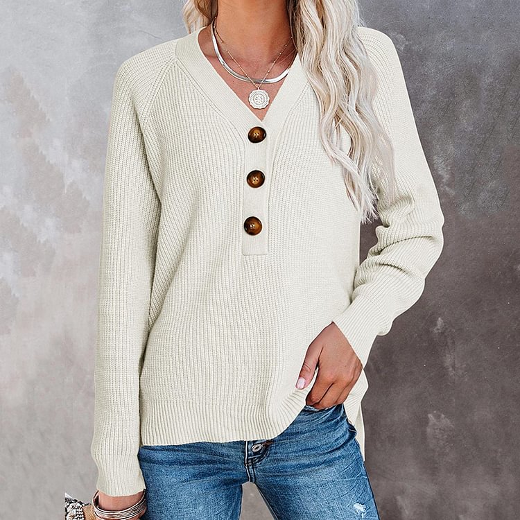 Comstylish Casual V-ausschnitt Langarm Pullover