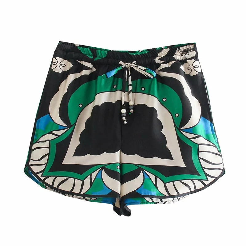 PUWD Casual Women High Waist Bow Lace Shorts 2021 Summer Fashion Ladies Beach Style Shorts Female Bermuda Print Big Shorts