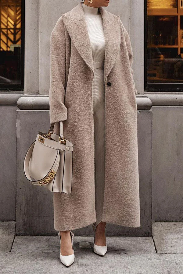 Solid Color Turndown Collar Classic One-Button Coat